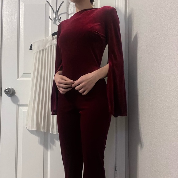 Day & Night Maroon Velvet Jumpsuit from Revolve - Picture 3 of 13